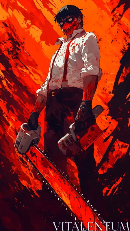Masked chainsaw wielder dominates blazing red chaos
