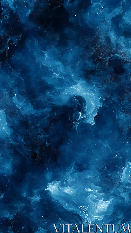 Deep blue abstract fluid texture with swirling gradients.