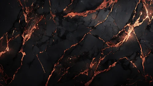 Luminous copper veins streak across polished black marble.