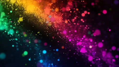 Radiant spectrum of drifting bokeh particles glows in motion.