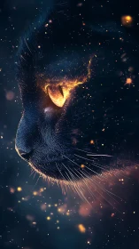 Cosmic Feline Portrait: Digital Rendering of Galaxy-Infused Cat Head