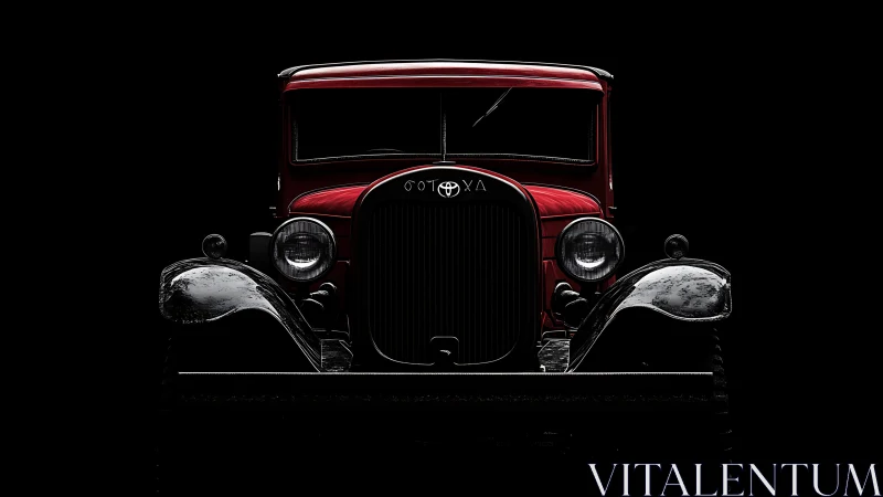 Frontlit vintage red car isolated with high contrast rim lighting