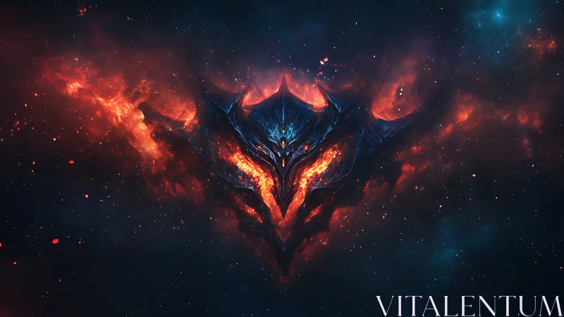 Fiery cosmic dragon spirit emerges from swirling starlight