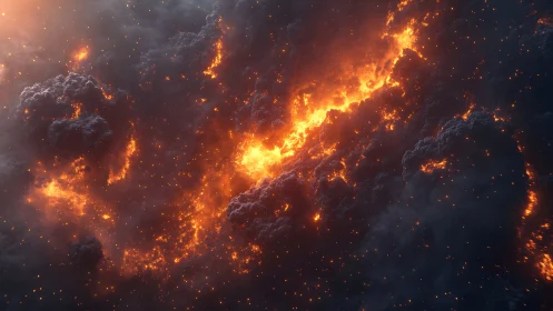 Rendered fire and cloud formations with light emission patterns