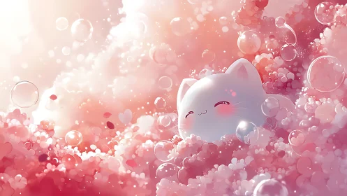 Blushing bubblecloud kitten drifting in a pink sugar dream.