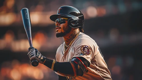 Focused batter carves molten daylight into a swinging arc