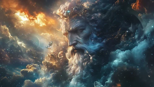 Cosmic deity portrait emerges from nebular cloud formations