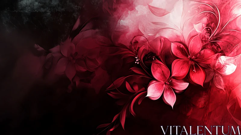 Luminous Floral Phantasm: Red Blooms Against Darkness.