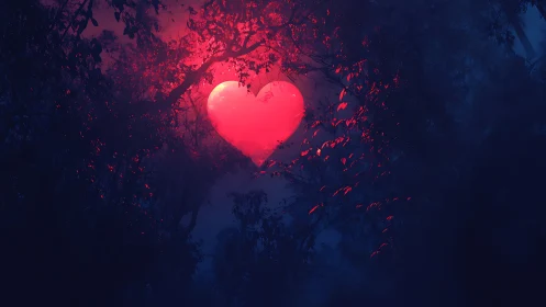 Glowing Heart Amongst Forest Darkness.