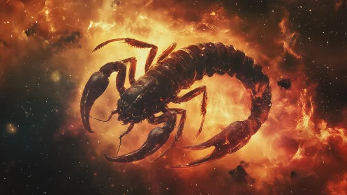 Cosmic fire scorpion coils through blazing nebula currents.