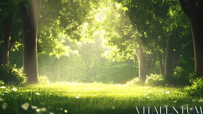 Luminous Forest Canopy with Sunlit Clearing.