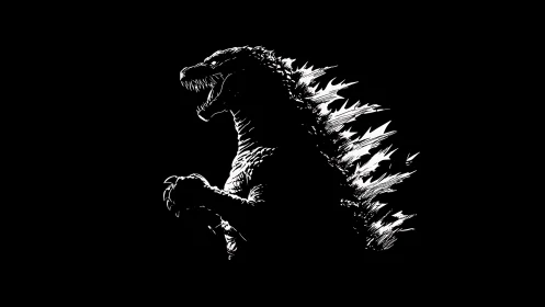 Monochrome side profile of large reptilian creature