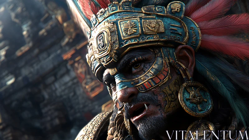 Vivid warrior portrait celebrates ornate ancient headdress