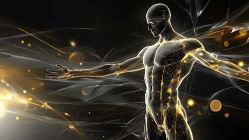 Digital human figure with illuminated neural pathways.