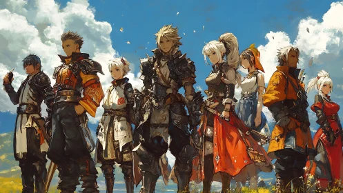 Sunlit warriors lean into destiny beneath roaming summer clouds