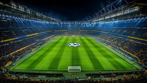 Floodlit football stadium hosts packed night league match