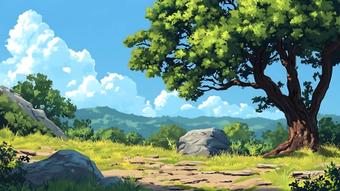 Illuminated Arboreal Landscape: Compositional Study of Verdant Ecosystem.