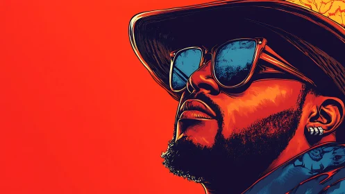 Bold portrait of stylish man in sunglasses on vivid red field.