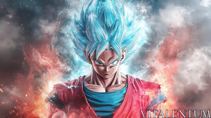 Blue-haired warrior channels explosive elemental power.