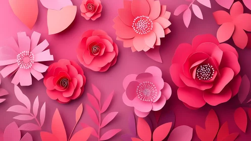 Layered paper flowers in vibrant pink tonal gradient bloom