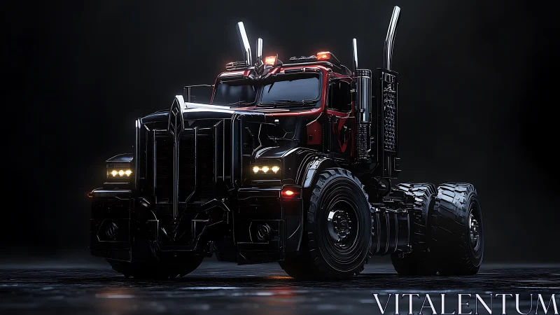 Midnight diesel titan brooding under cinematic studio glare.
