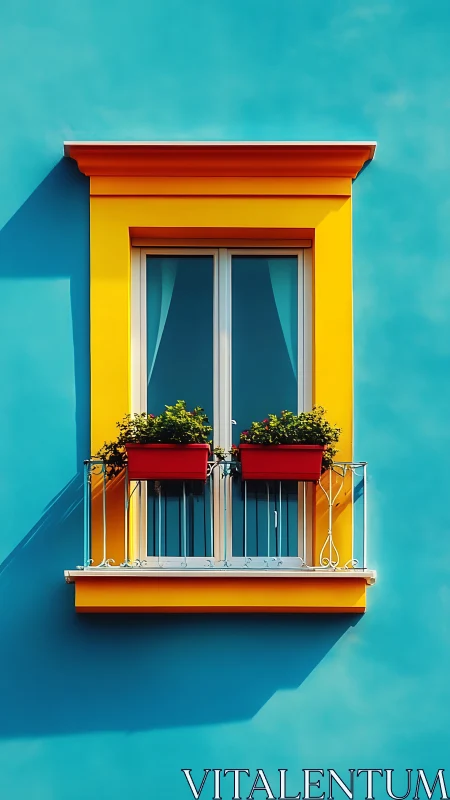 Chromatic façade window with planar shadows and balcony geometry.