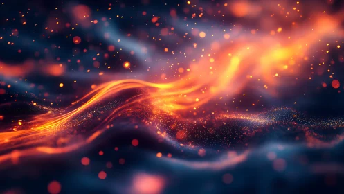 Fiery Orange Wave with Glowing Particles in Dark Space