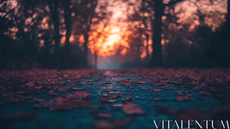 Dusklit leaf road where autumn quietly rewrites goodbye.