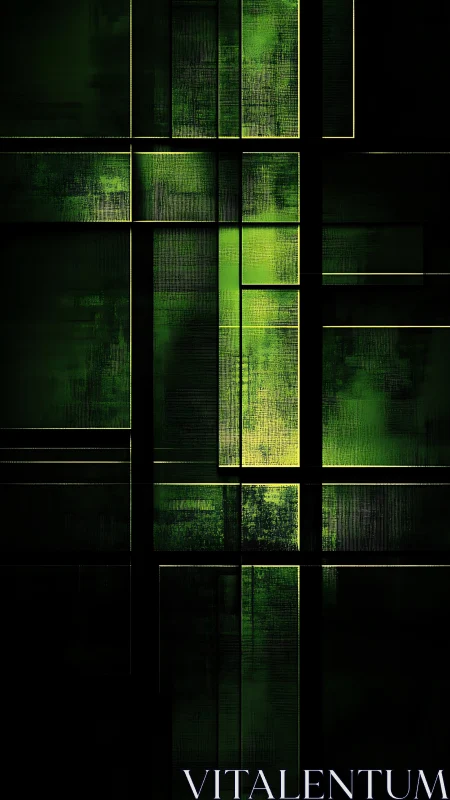 Green luminous grid overlays dark rectangular abstract field