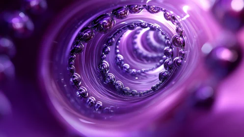 Purple metallic vortex of spiraling reflective spheres.