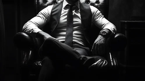 Monochrome executive portrait isolates power through chiaroscuro