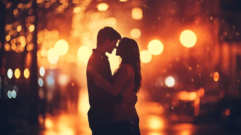 Two Souls Locked in Golden Reverie Against City Lights