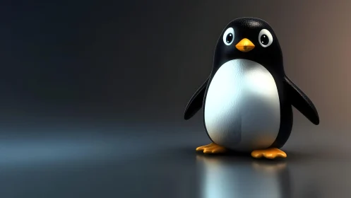 Cute Cartoon Penguin Figurine on Smooth Gradient Background.