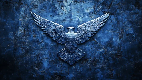 Winged cobalt emblem spreads across storm-blue stone.