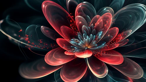 Fractal energy flower blooms with luminous glass petals.