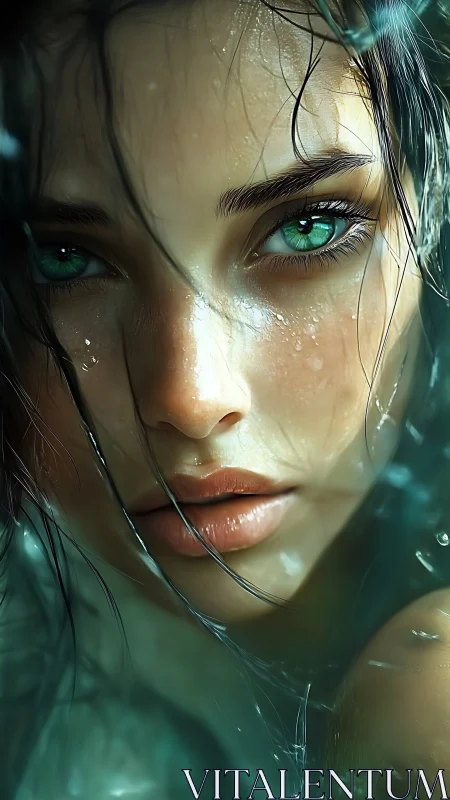 Emerald tide gaze of a water-kissed dreamer&rsquo;s face.