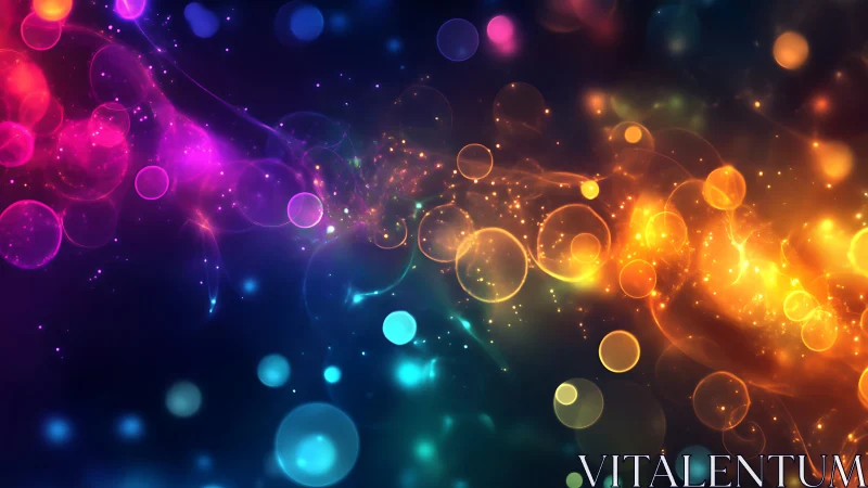 Multicolor abstract light orbs on dark gradient background.