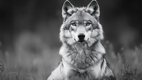 Grey wolf portrait in sharp monochrome forest light.