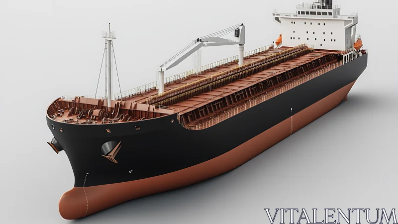 Bulk carrier cargo vessel render with detailed deck layout.