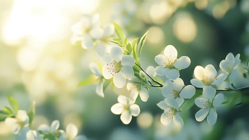 Spring Blossom Clusters Bathed in Warm Golden Sunlight