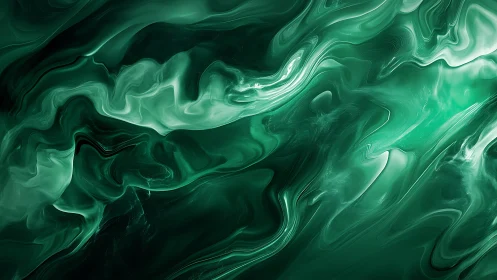 Emerald fluid waves swirl in a luminous abstract dreamscape.