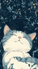 Contented Cat Amid Blooming Flora and Foliage.