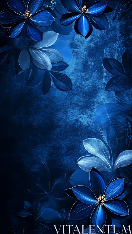 Sculptural Blue Floral Composition With Textured Gradient Background