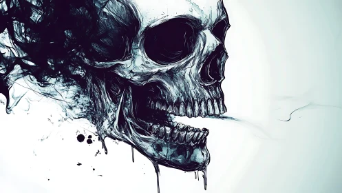 Ink-splintered cranial structure dissolving into turbulent smoke.