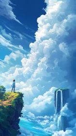 Figure on cliff edge facing vertical cloud formation.