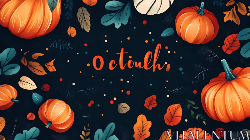 October pumpkins glow against deep midnight autumn field.