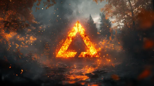 Glowing Triangle Portal in Forest Landscape.