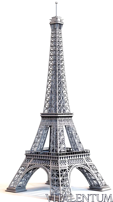 Detailed Eiffel Tower 3D render captures elegant iron lattice