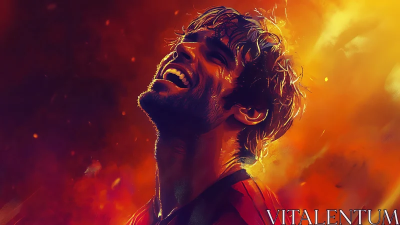 Joyful male portrait in vivid fiery digital artwork.