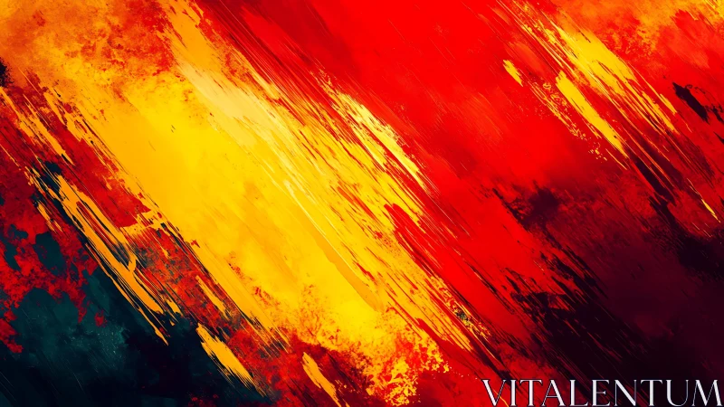 Bold Abstract Painting with Red, Yellow, and Black Brush Strokes.